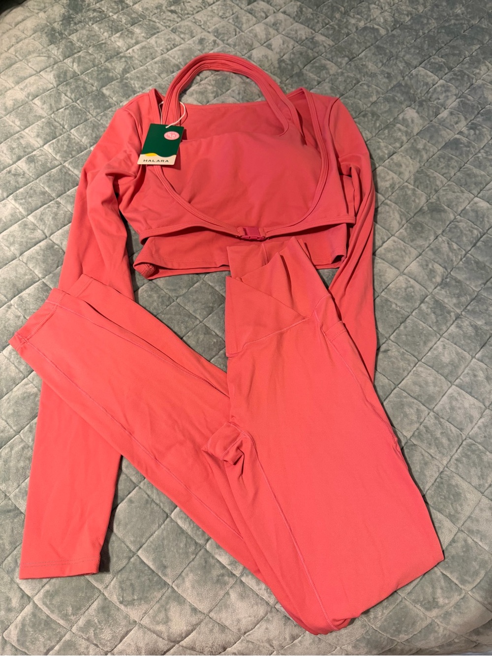 NWT Halara Leggings and 2 in 1 Long Sleeve Crop with Halter Sports Bra